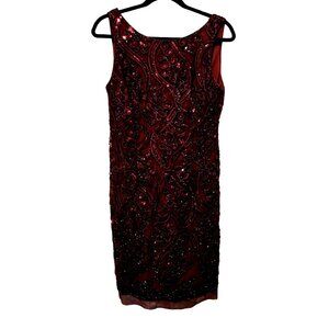SD Collection Burgundy Sequined Sleeveless Dress 8P Polyester Petite Party Eveni